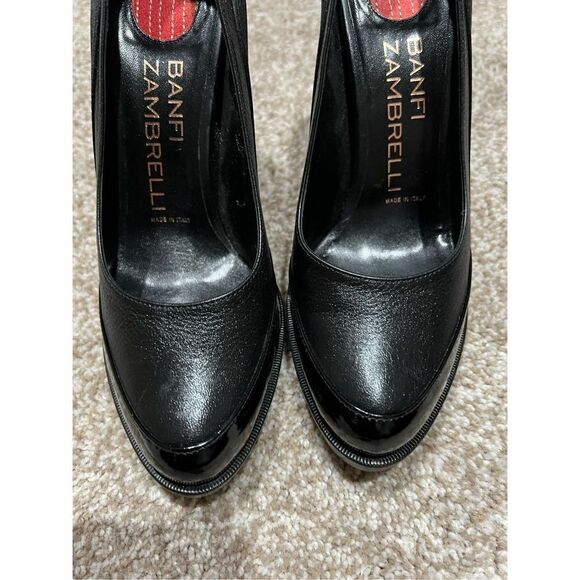 Banfi Zambrelli Black Leather Patent Pump Shoes Slip On Slim Heel size 8.5 - Picture 8 of 9